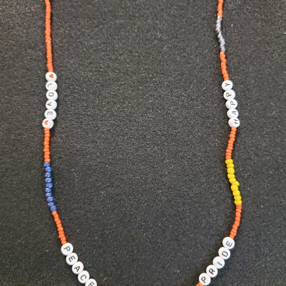 PRIDE, PEACE, LOVE, HAPPY LONG FUN BEADED NECKLACE. - Picture 3 of 4